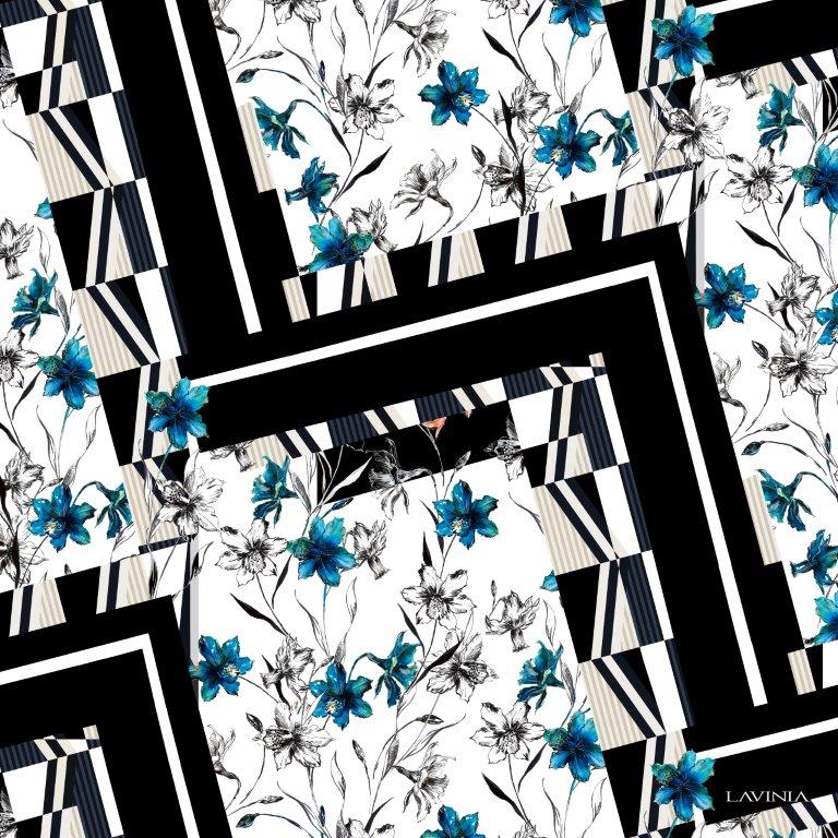 Lavinia Black/blue stripes/flowers LA505- 90cm