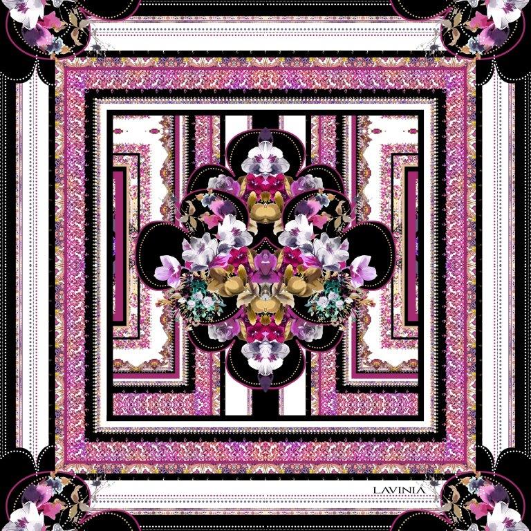 Lavinia Pink/black/ flowers/lace LA513-1 90cm