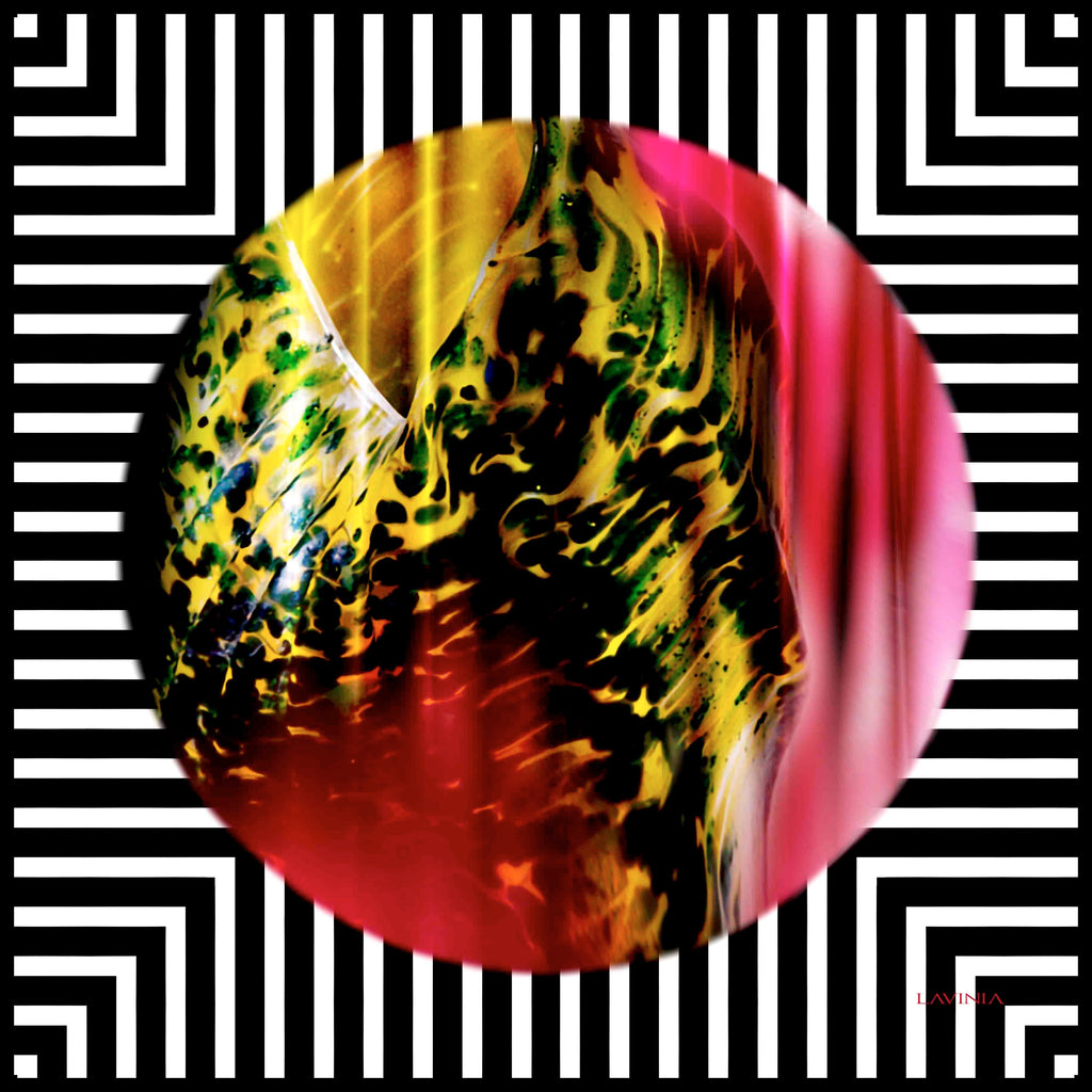 Lavinia Large red/orange ball on black/white stripes LA517-1 90cm