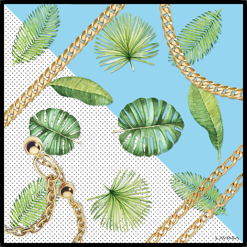 Lavinia Leaves/chains/sky blue LA560-1 90cm