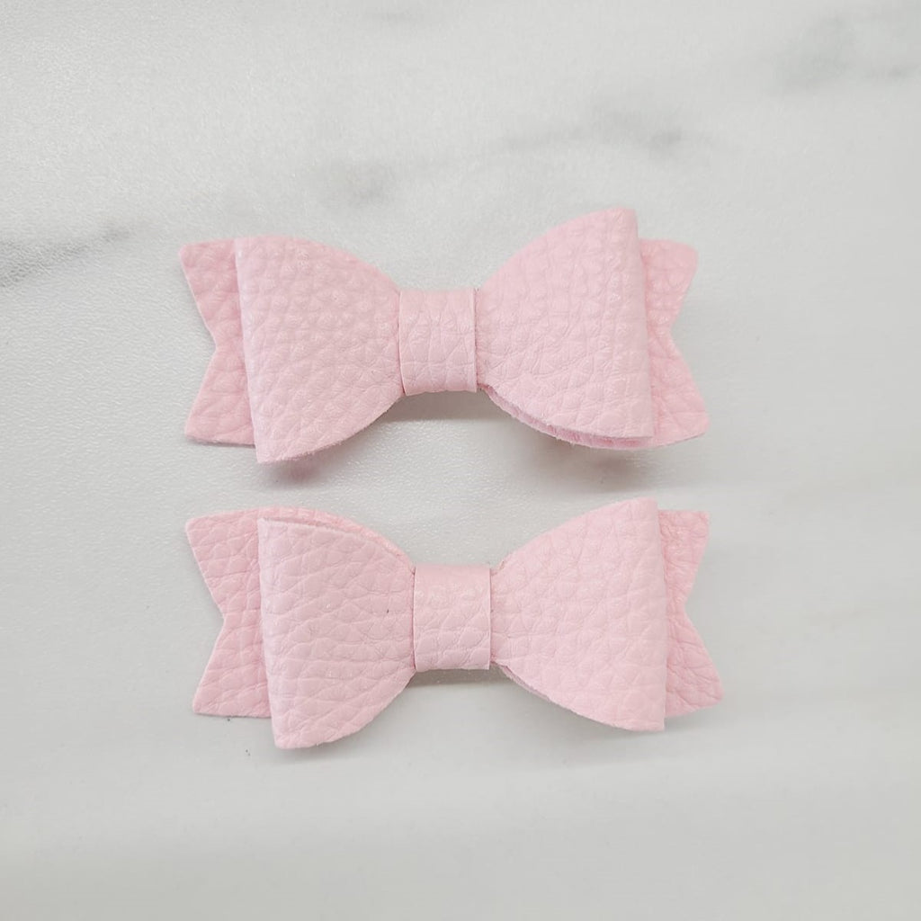 Pebbled Leather Bow Alligator Clips Pink AC135