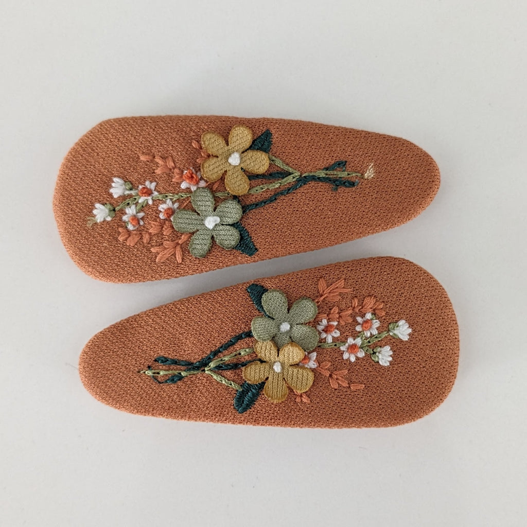 Floral Fabric Oval Snap Clips orange AC181