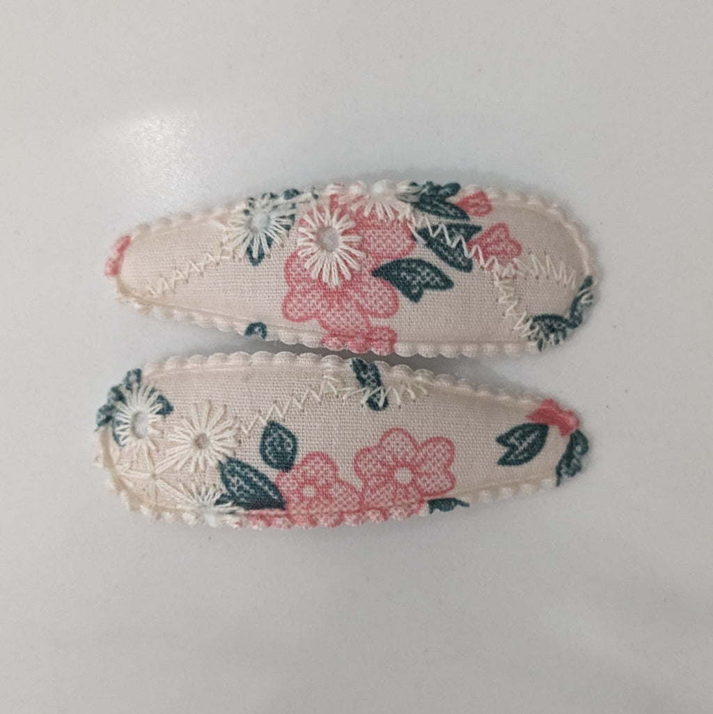 Fabric Mini Snap Clips Cream/Pink Floral AC245