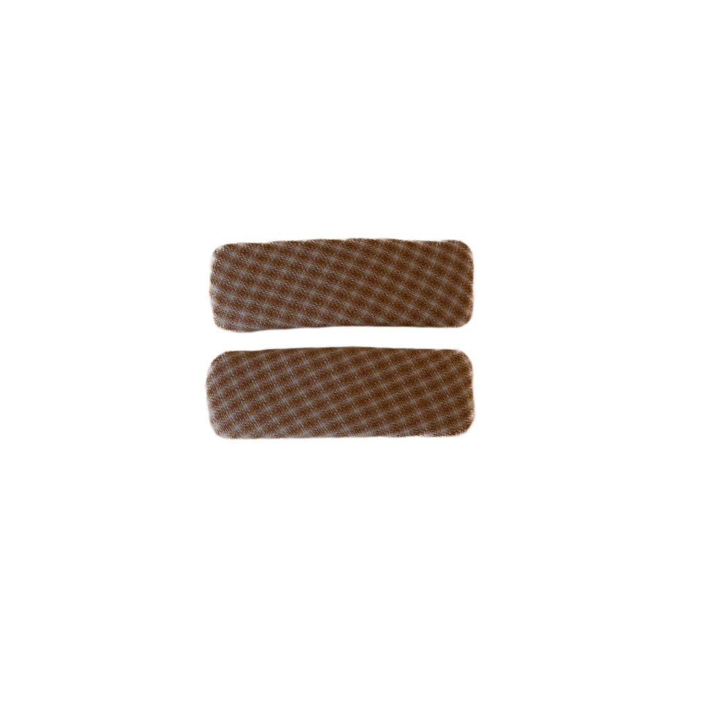 Fabric Oval Snap Clips - Tan Plaid AC279