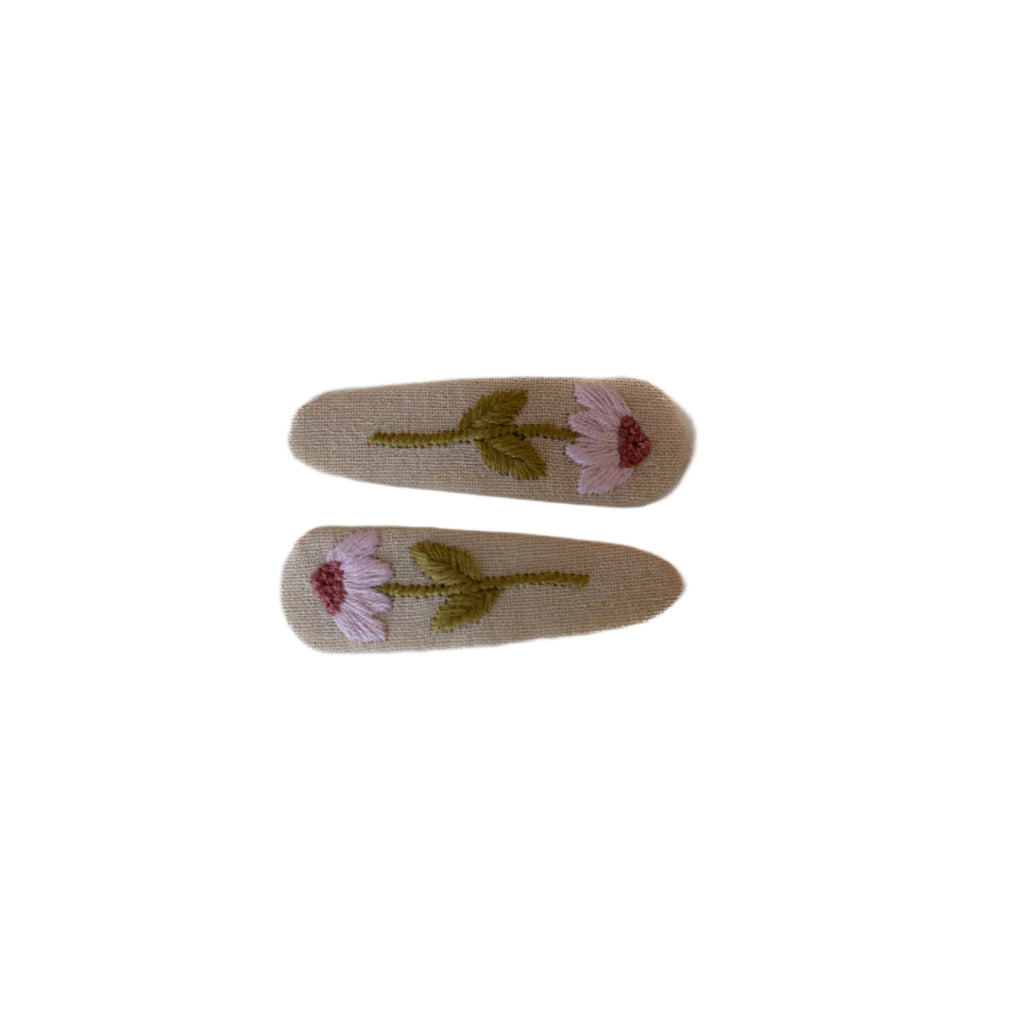 Fabric Oval Snap Clips - Beige/Pink Flower AC280