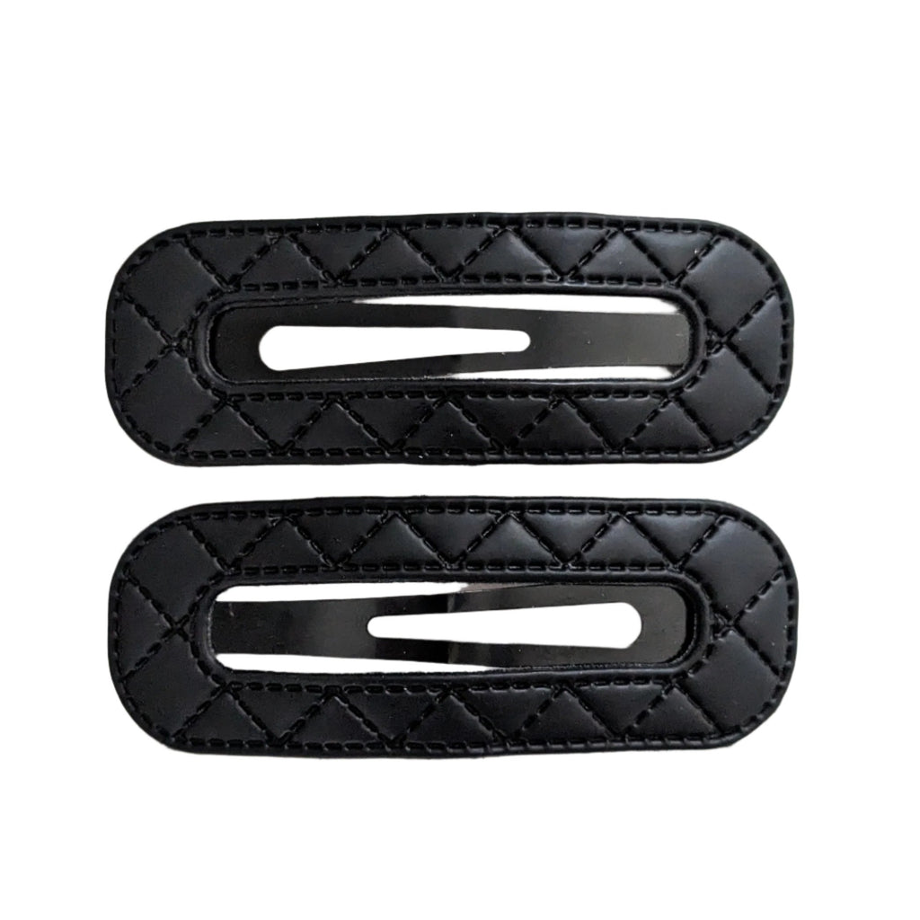 Quilted Leather Hollow Snap Clips Black AC430