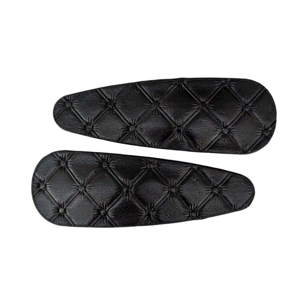 Quilted Leather Snap Clips Black AC443