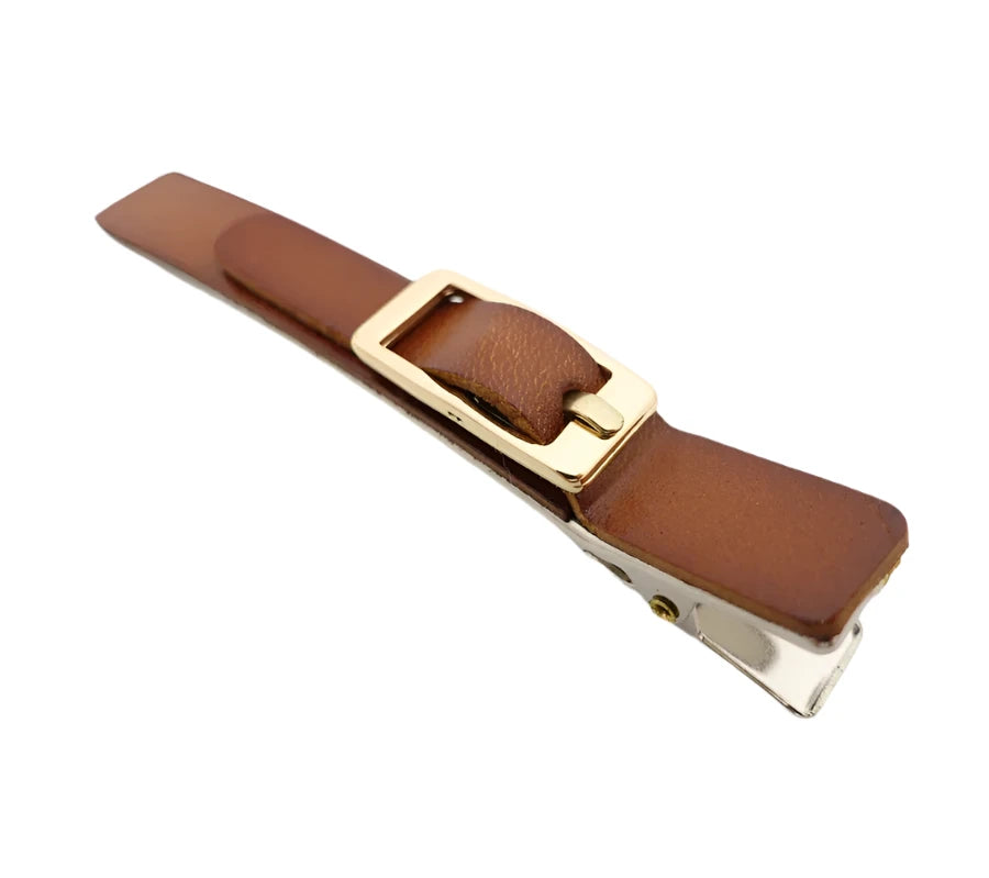 Faux Leather Buckle Clip Camel AC991