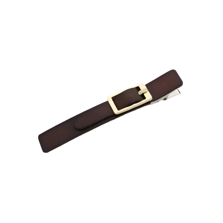 Faux Leather Buckle Clip Brown AC993