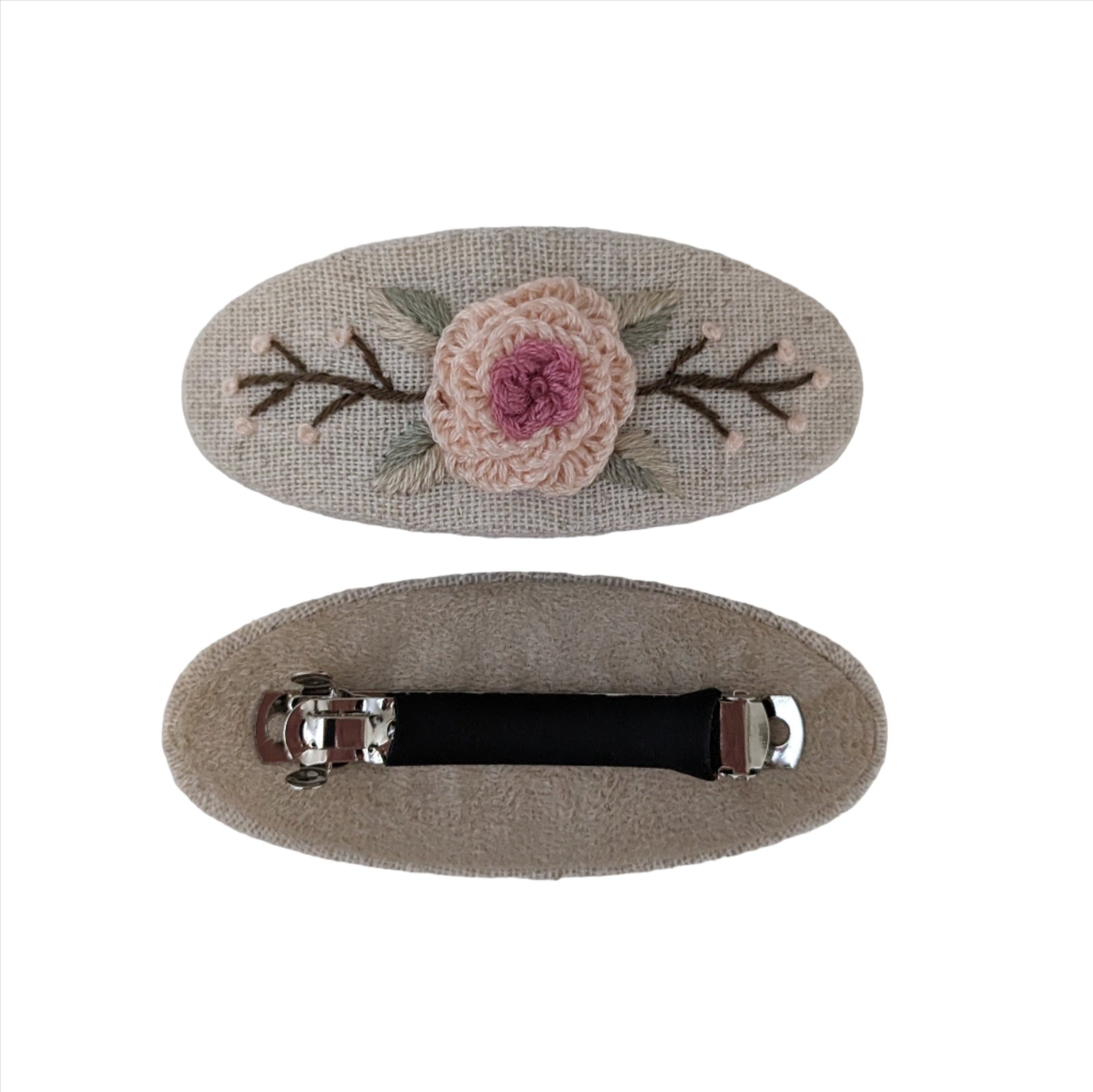 Embroidered Barrrette Clip Beige