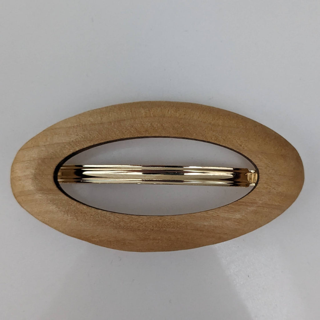 Oval Wood Barrette Clip - Natural - BC773