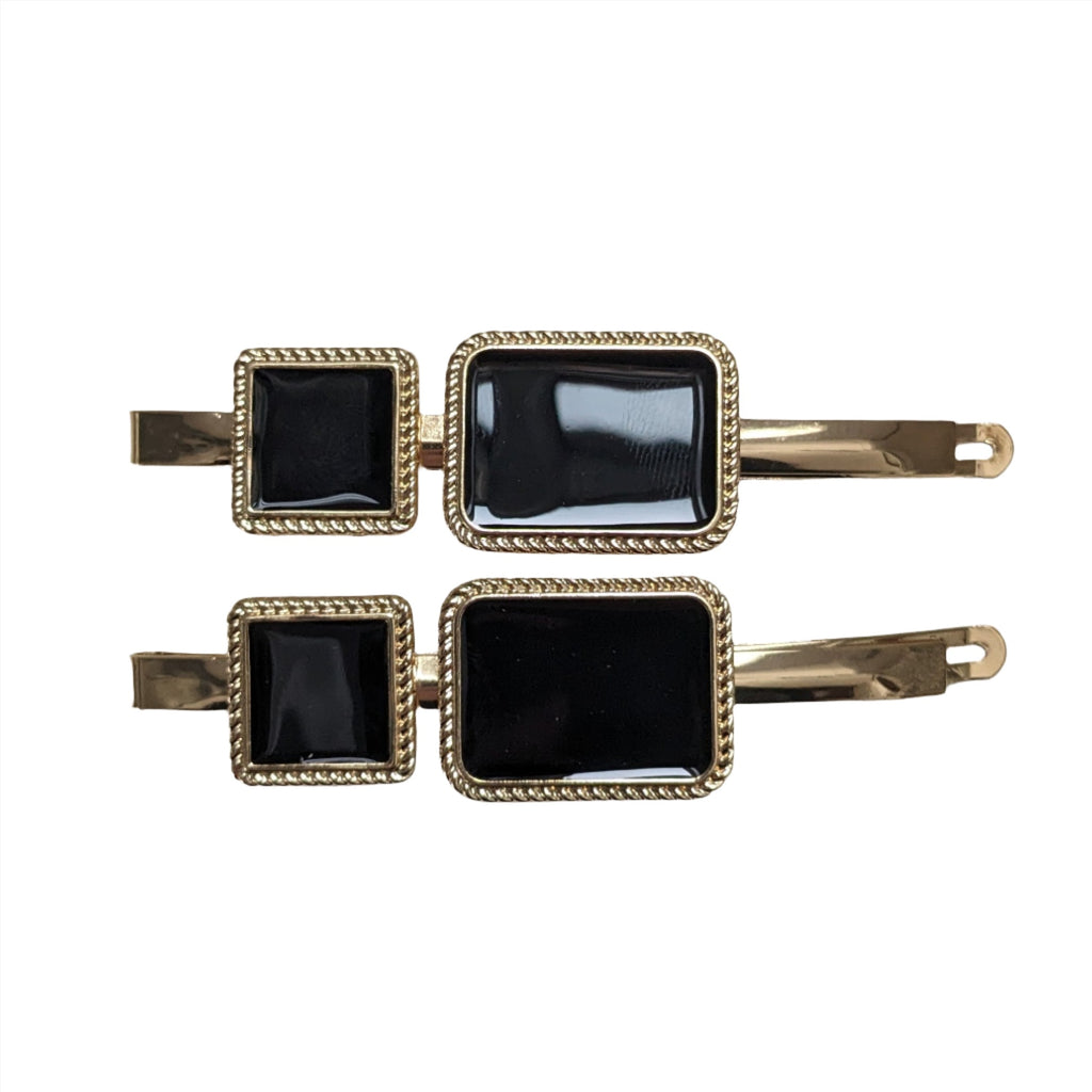 Vivente Double Rectangle Clips Black, Gold HC815