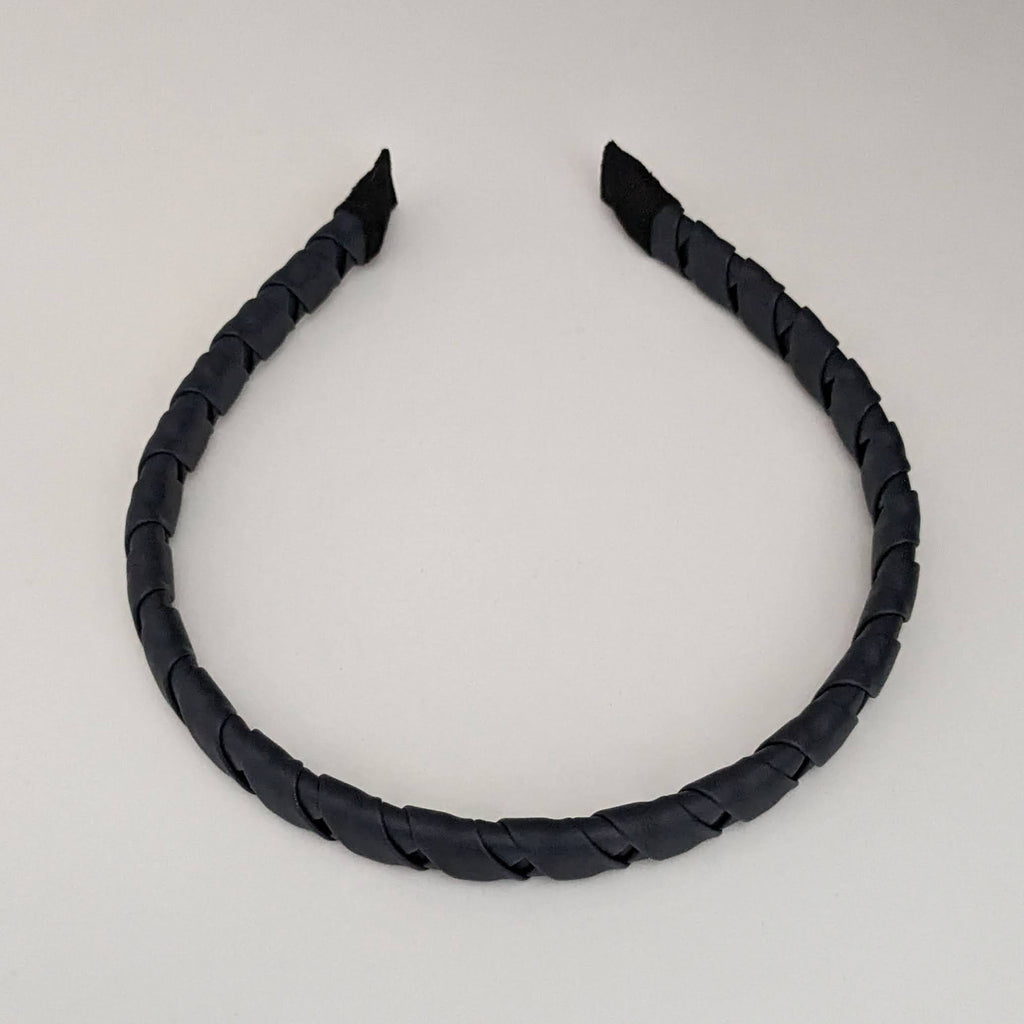 Vivente Wrapped Thin Leather Headband - Navy - VB325