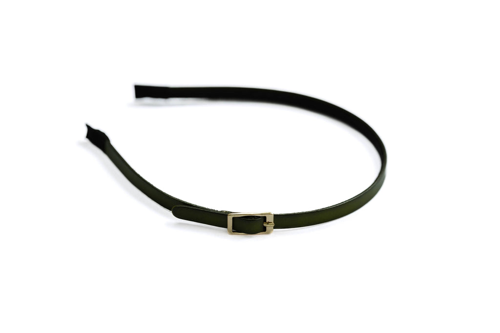 Vivente Thin Leather Buckle Headband  Khaki VB340