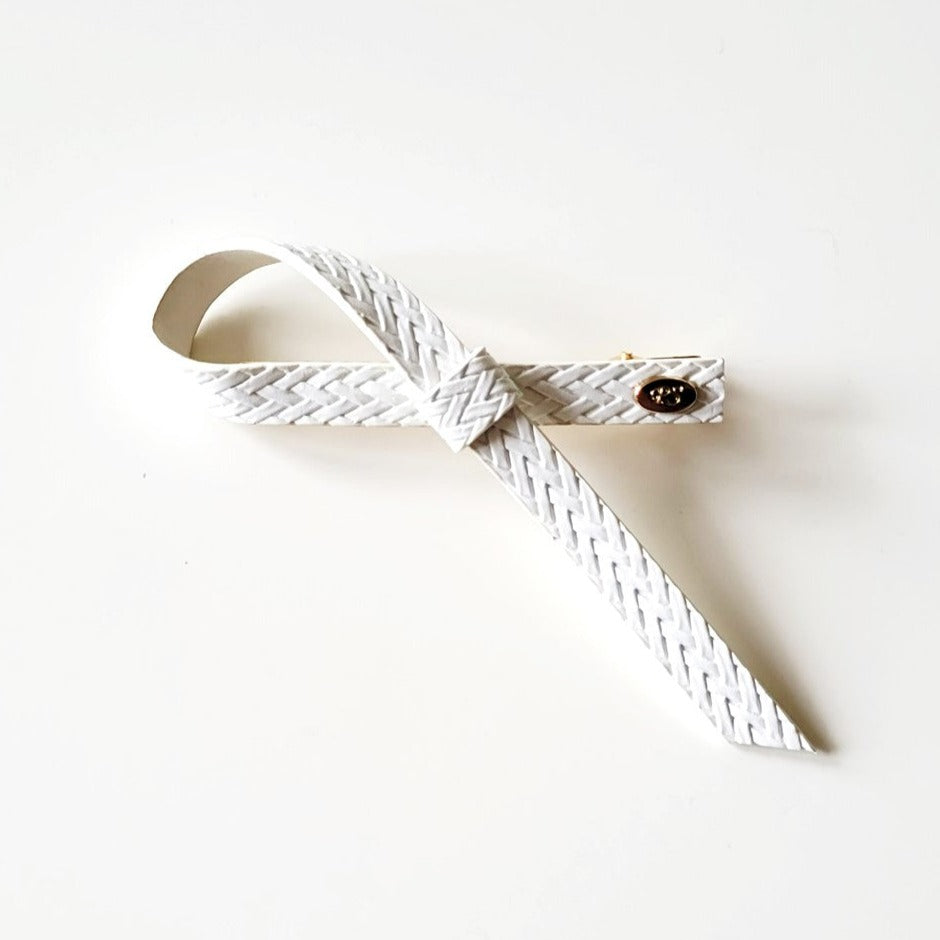 Braided Leather Single Bow Clip - White - AC662