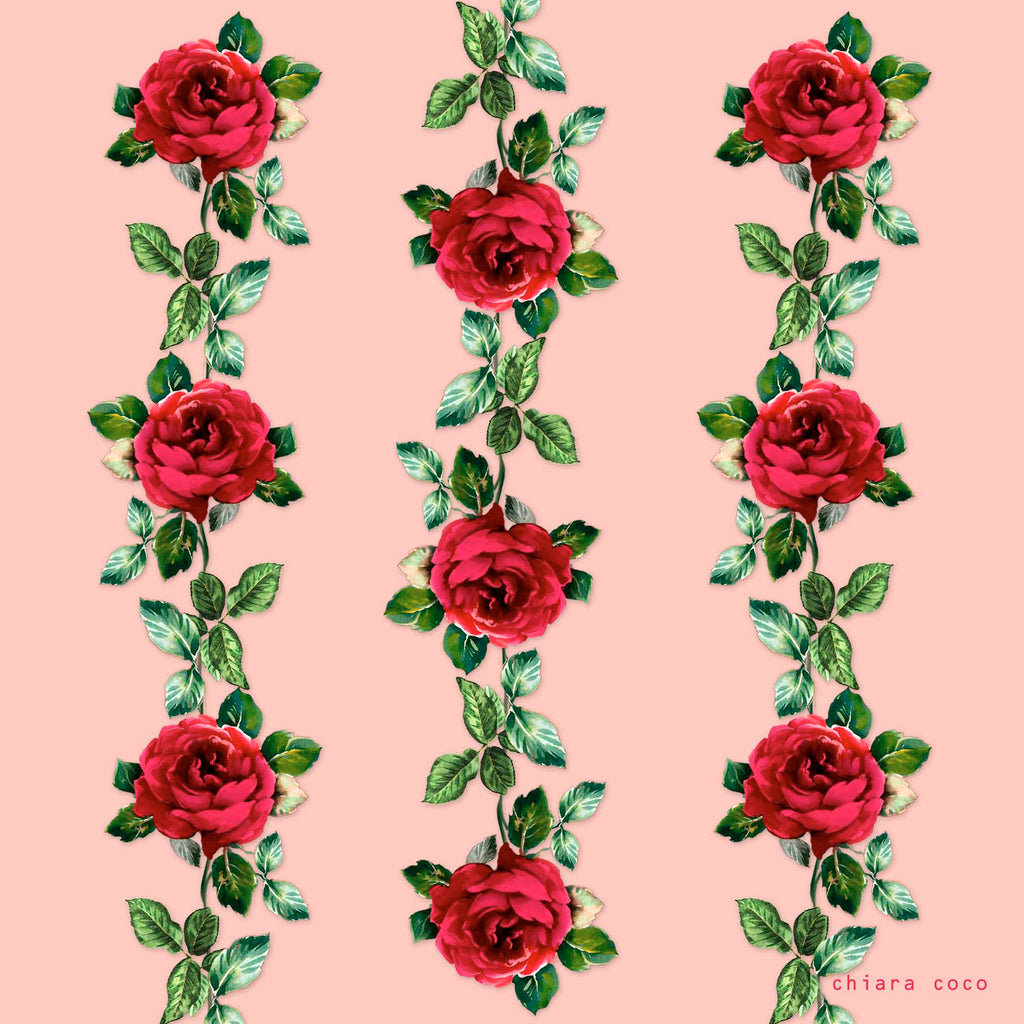 Chiara Coco  Pink ground red roses - CC129-1 70cm