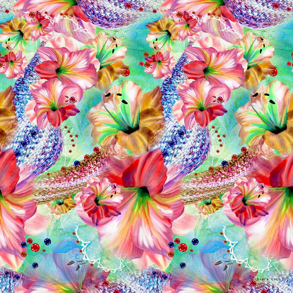 Chiara Coco flowers and jewels pink/green CC149-2 70cm