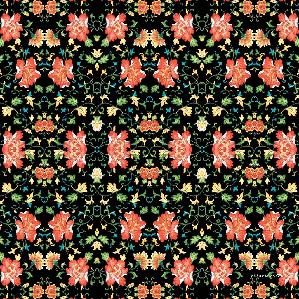 Chiara Coco Orange flowers/black  CC165-2  70cm