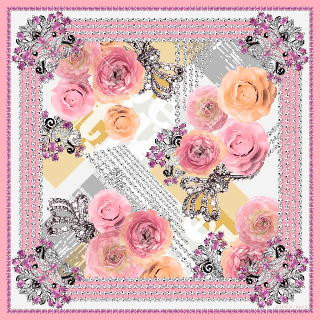 Chiara Coco Pink roses/silver crystal chain  CC167-1 70cm