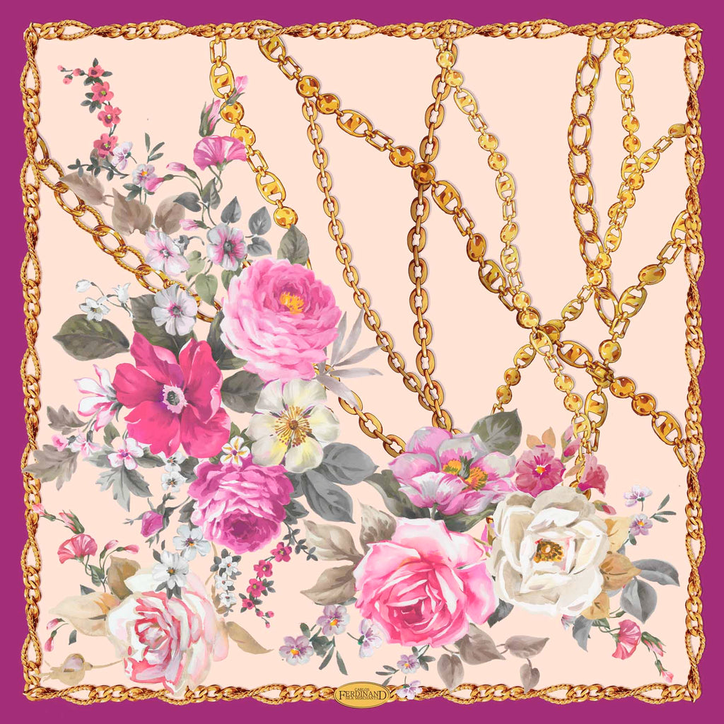 Carlos Ferdinand Pink painted roses with gold chain border - CF67-1 90cm