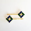 Interlock Hair Clips Navy/Green HC537B