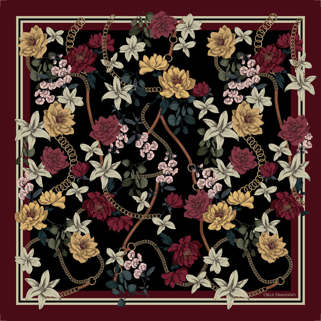 Orla Ermanno Flowers n chains burgundy  OE291-1 90cm