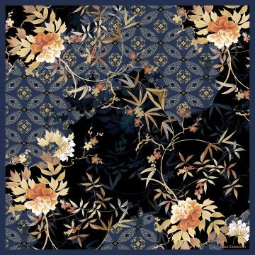 Orla Ermanno Blue patchwork with beige flowers  OE307 70cm