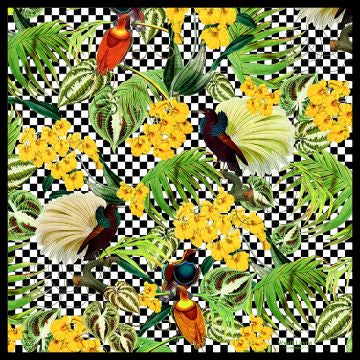 Wyatt Layne Tropical birds on black/white checkerboard  WL190 70cm