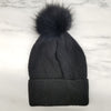 Rib Knit Fox Fur Pom Pom Hat Black/Black HA401